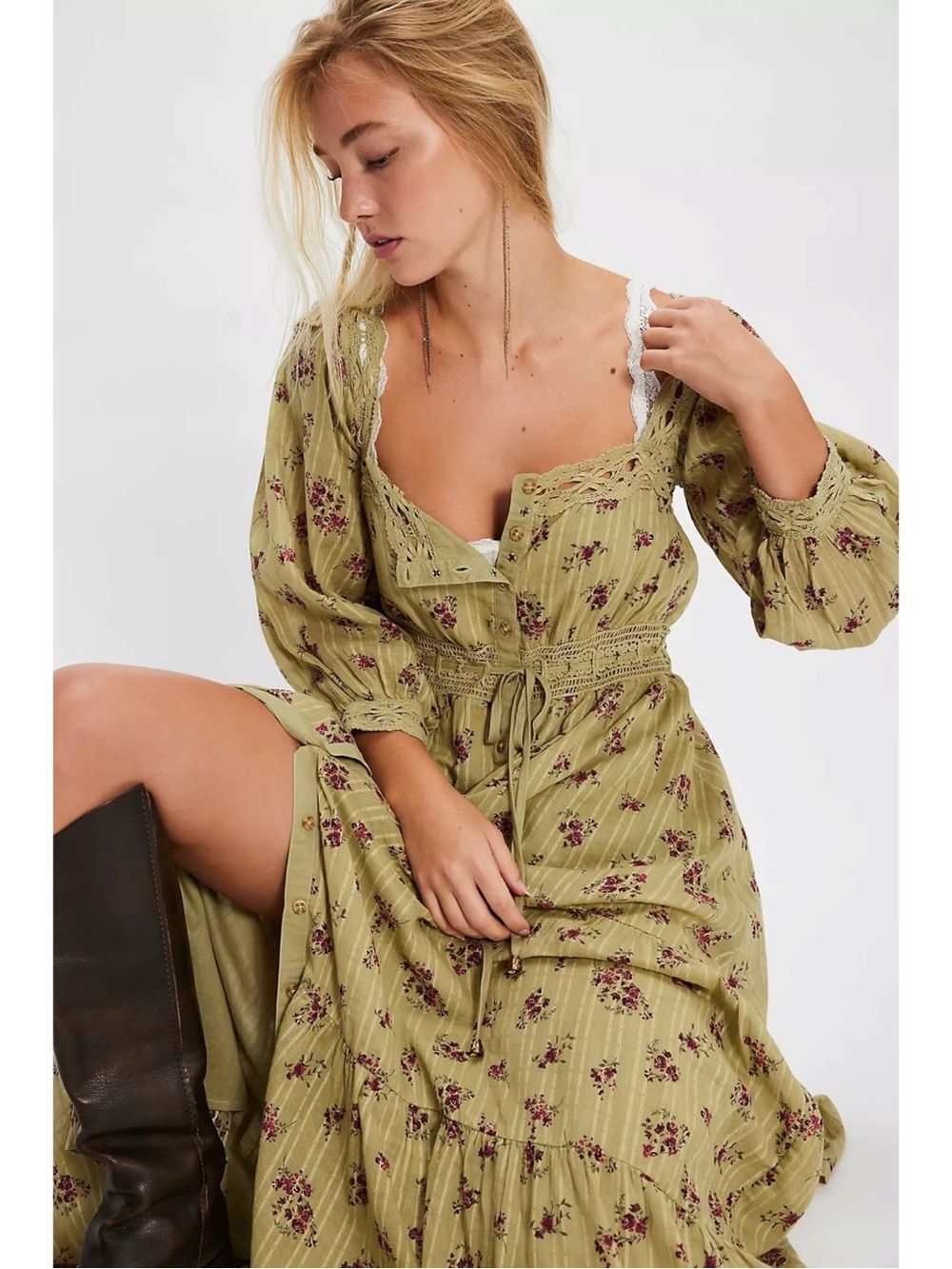 Free People Bohemian Cottage Ethereal Dainty Morning Meadows Maxi Dress XL NWT - Picture 4 of 14